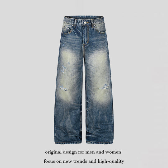 Damen Hochgeschnittene Jeans mit weitem Bein, Used‑Waschung und Destroyed‑Details Nord Taschen