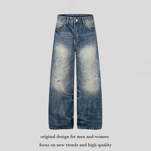 Damen Hochgeschnittene Jeans mit weitem Bein, Used‑Waschung und Destroyed‑Details Nord Taschen