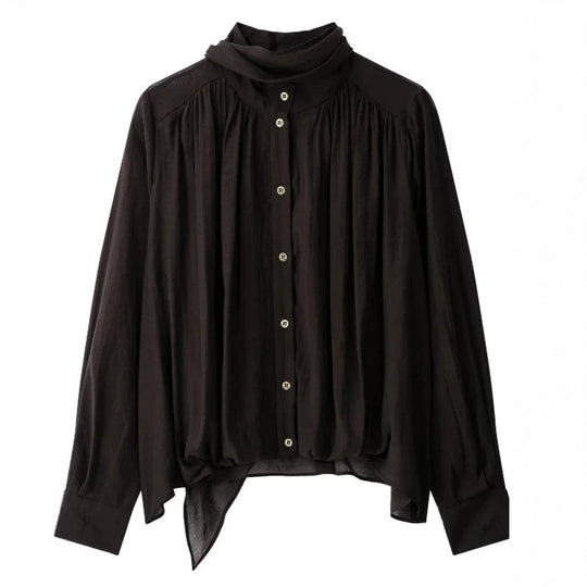 Damen Locker fallende Chiffon‑Bluse mit Schalkragen, Knopfleiste und Ballonärmeln Nord Taschen