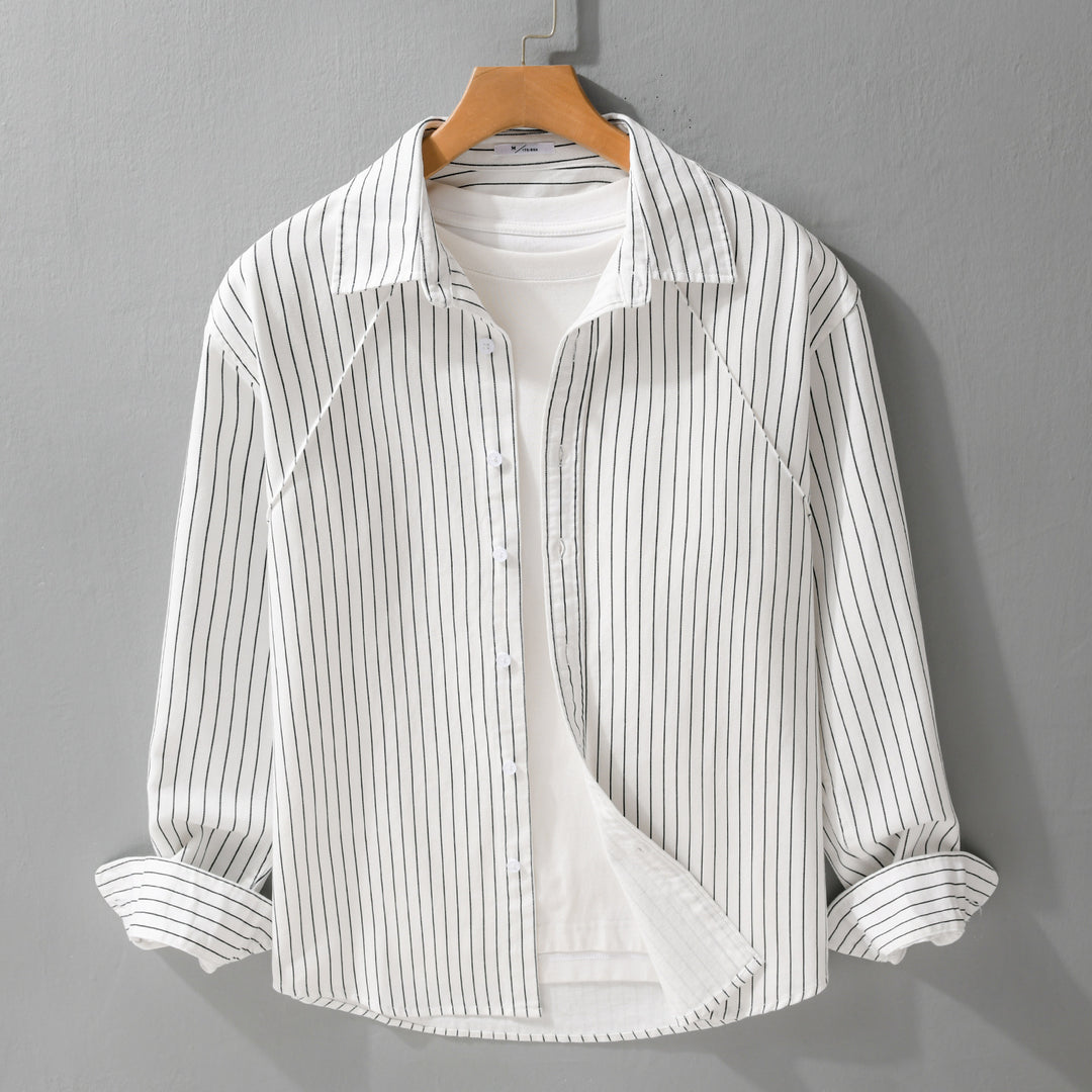 Herren Leichtes Streifen‑Overshirt mit Kentkragen und Raglanärmeln Nord Taschen