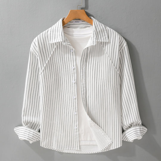 Herren Leichtes Streifen‑Overshirt mit Kentkragen und Raglanärmeln Nord Taschen