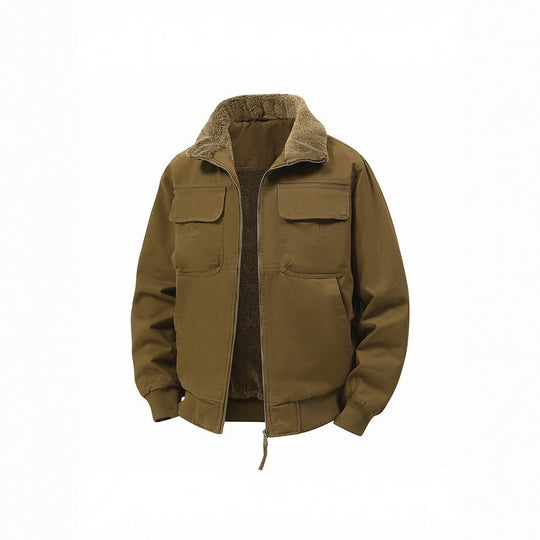 Herren Thermo‑Bomberjacke mit durchgehendem Reißverschluss, Sherpa‑Kragen und Utility‑Taschen Nord Taschen