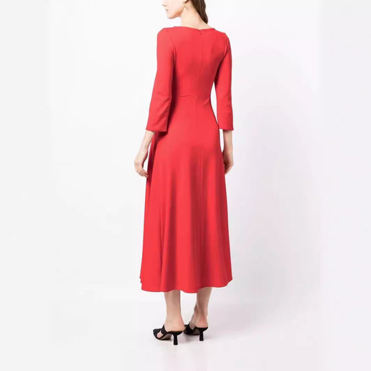 Damen Elegantes Midikleid mit tailliertem A-Linien-Schnitt und dreiviertel Ärmeln Nord Taschen