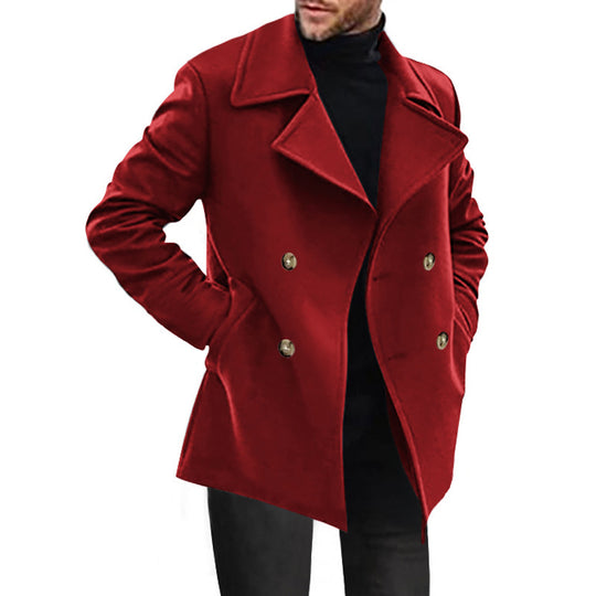 Herren Zweireihiger taillierter Peacoat mit breitem Revers und Eingrifftaschen Nord Taschen