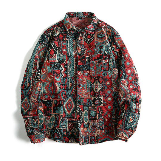 Herren Gemusterte Overshirt-Jacke im Patchwork-Jacquard Nord Taschen