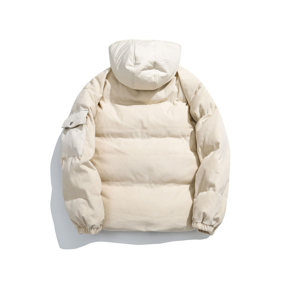 Damen Cord-Stepp-Pufferjacke mit Kapuze und Utility-Ärmeltasche Nord Taschen