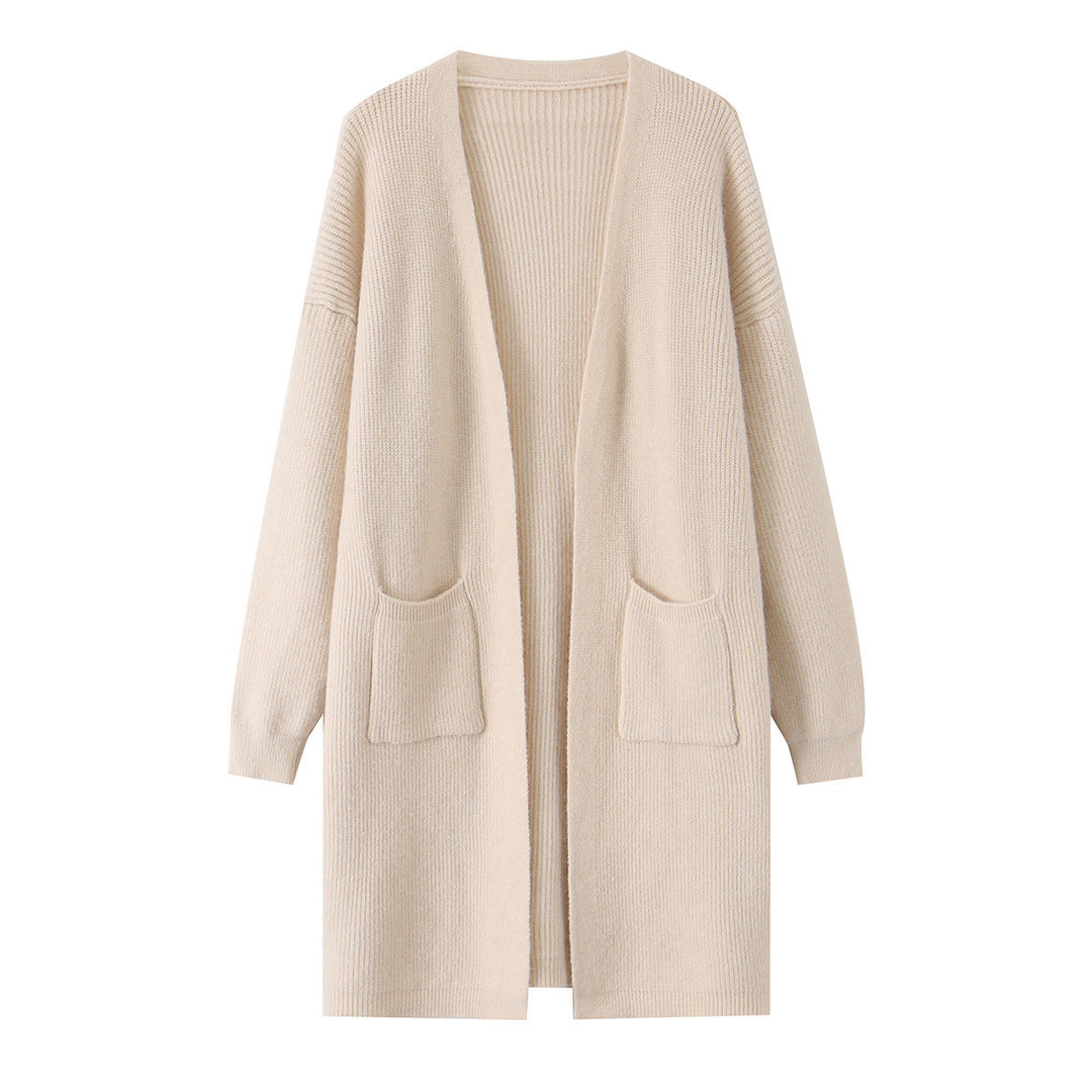 Damen Longline Strickcardigan mit aufgesetzten Taschen Nord Taschen
