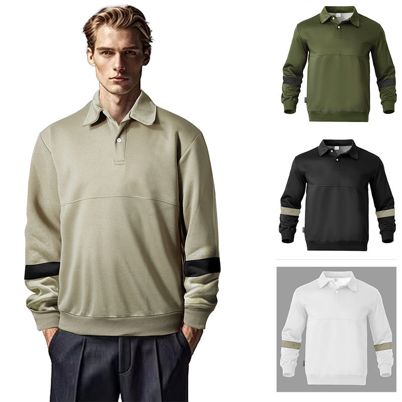Herren Relaxed Polo-Sweatshirt mit Druckknopf-Blende und Kontrastarmdetails Nord Taschen