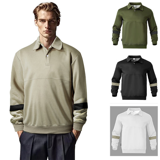 Herren Relaxed Polo-Sweatshirt mit Druckknopf-Blende und Kontrastarmdetails Nord Taschen