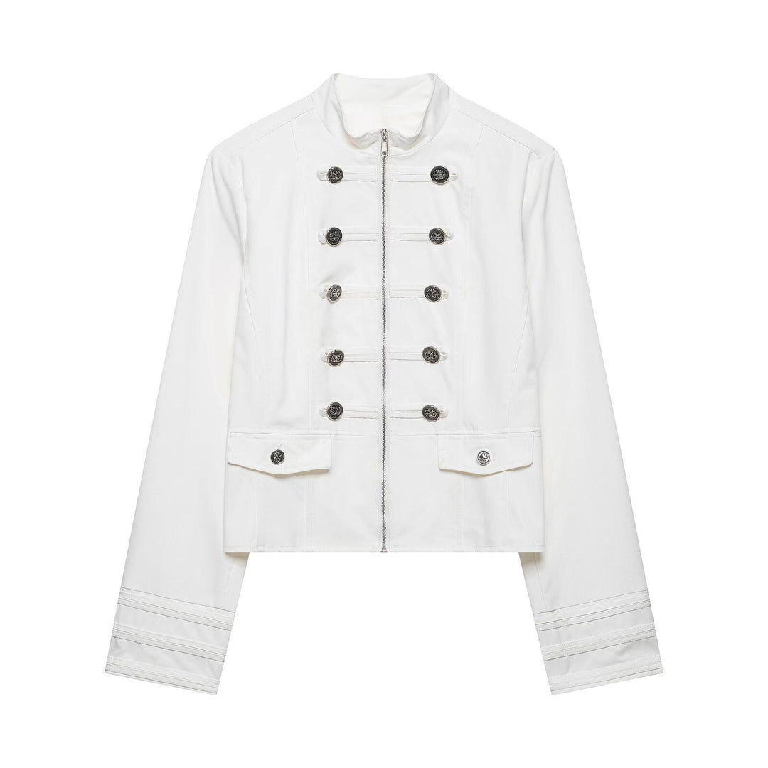 Damen Kurzjacke im Military-Look mit Stehkragen und Zierknopfleiste Nord Taschen