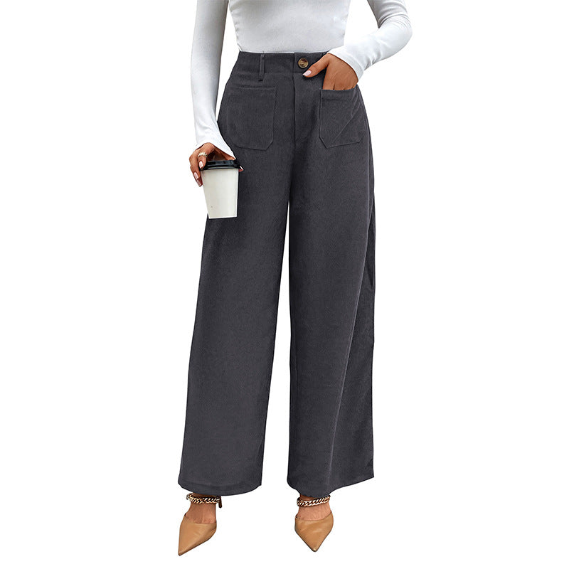 Damen Weite Cordhose mit hoher Taille, aufgesetzten Taschen und weitem Bein Nord Taschen