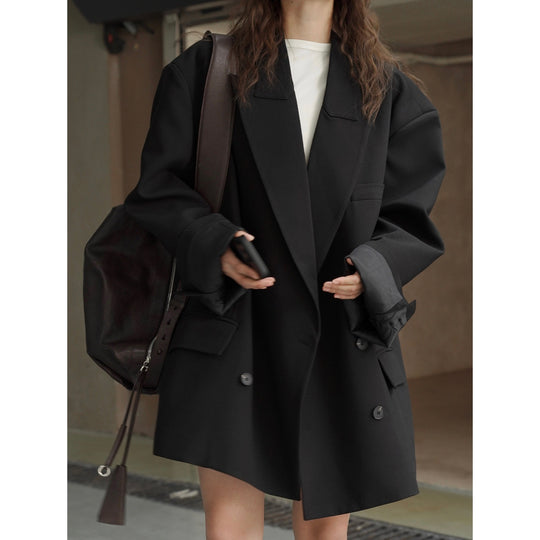 Damen Oversize Doppelreihiger Blazer‑Mantel mit verlängertem Schnitt und breiten Revers Nord Taschen