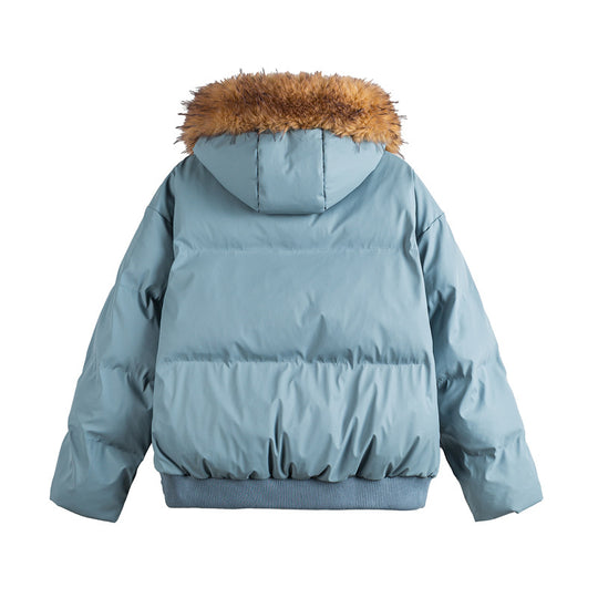 Damen Kurz geschnittene Steppjacke mit Kunstfellkapuze und elastischem Saum Nord Taschen