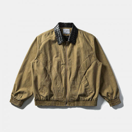 Herren Kastige Denim-Blousonjacke mit gesteppter Lederkragen und Elastikbund Nord Taschen