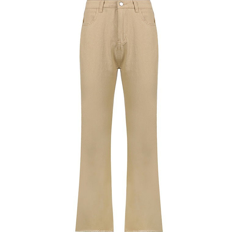 Damen hochgeschnittene Weitbein-Hose aus Baumwollmix mit verlängertem Bein und Fünf-Taschen-Design Nord Taschen