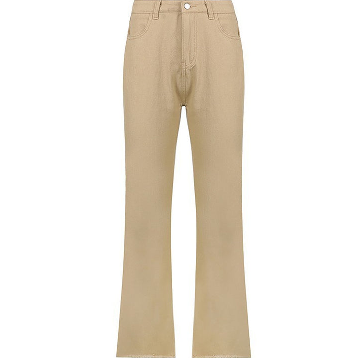 Damen hochgeschnittene Weitbein-Hose aus Baumwollmix mit verlängertem Bein und Fünf-Taschen-Design Nord Taschen