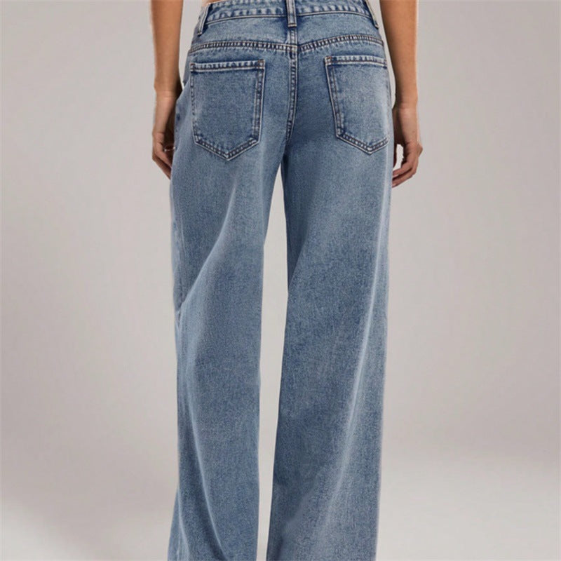 Damen Hochtaillierte Denimhose mit extraweiter Beinform und cleaner Vintage‑Waschung Nord Taschen