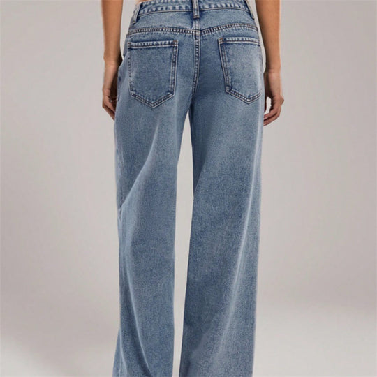 Damen Hochtaillierte Denimhose mit extraweiter Beinform und cleaner Vintage‑Waschung Nord Taschen