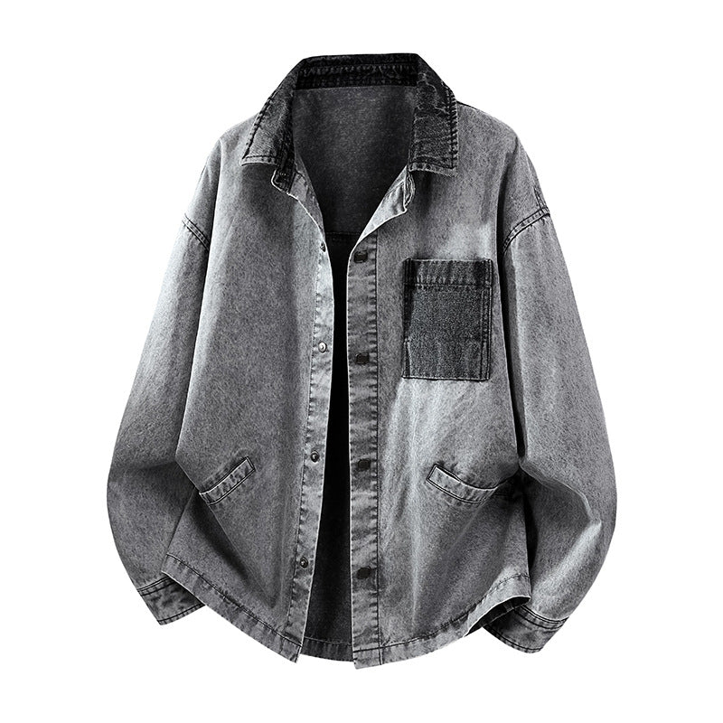 Herren Locker geschnittene Denim-Hemdjacke mit Kastenform und Eingrifftaschen Nord Taschen
