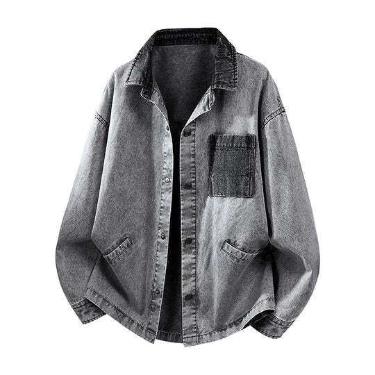 Herren Locker geschnittene Denim-Hemdjacke mit Kastenform und Eingrifftaschen Nord Taschen