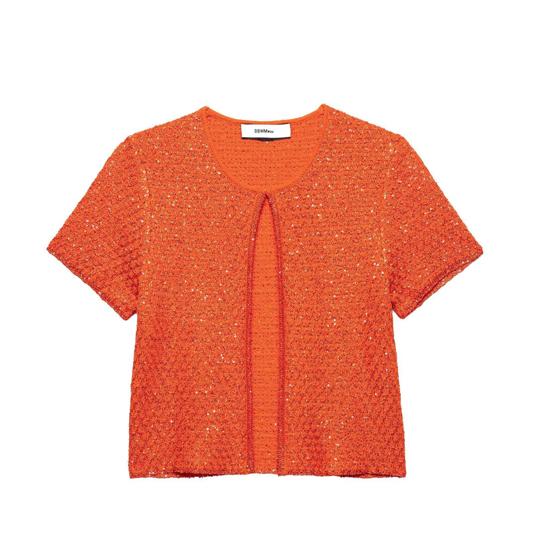 Damen Kurzärmelige Bouclé Strickjacke mit offenem Frontschlitz Nord Taschen