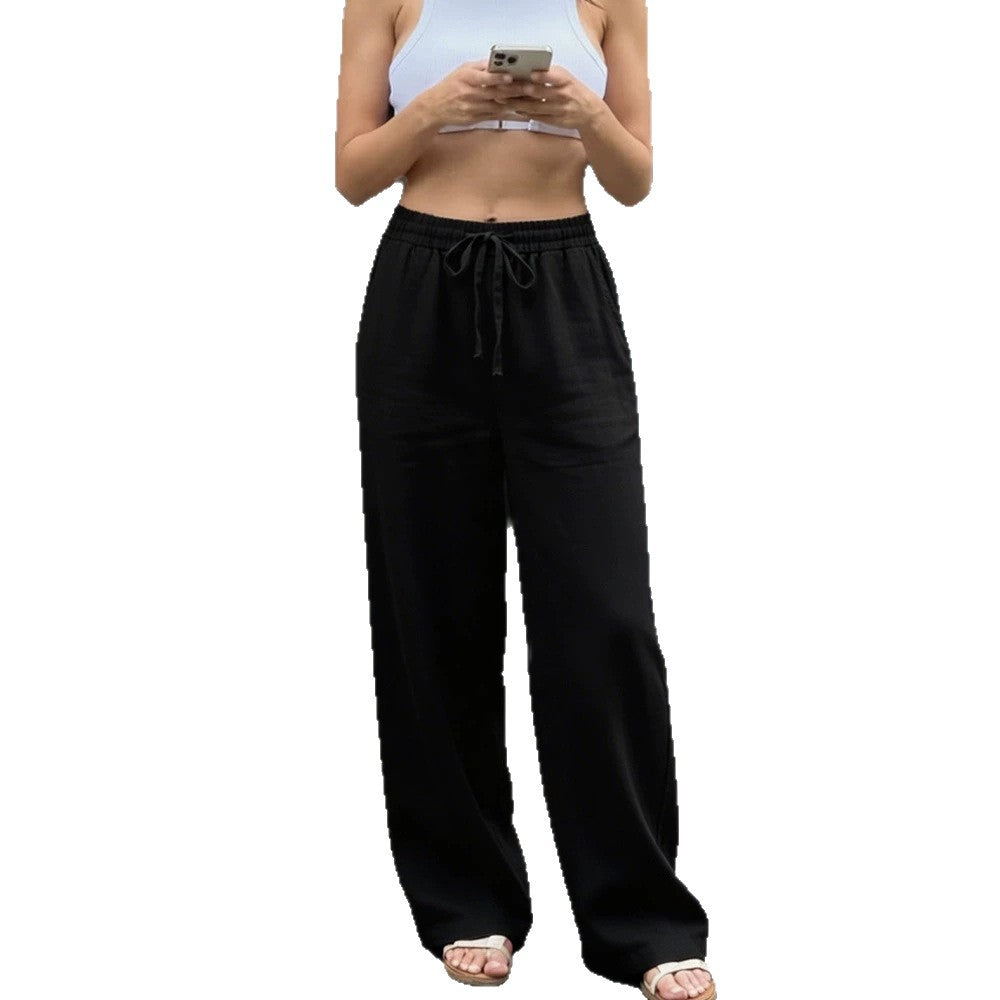 Damen Weite Leinenoptik-Hose mit Gummibund, Tunnelzug und Seitentaschen Nord Taschen