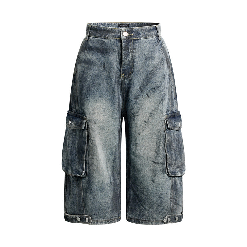 Damen High-Waist Denim-Cargo-Culotte mit weiten Beinen und aufgesetzten Taschen Nord Taschen
