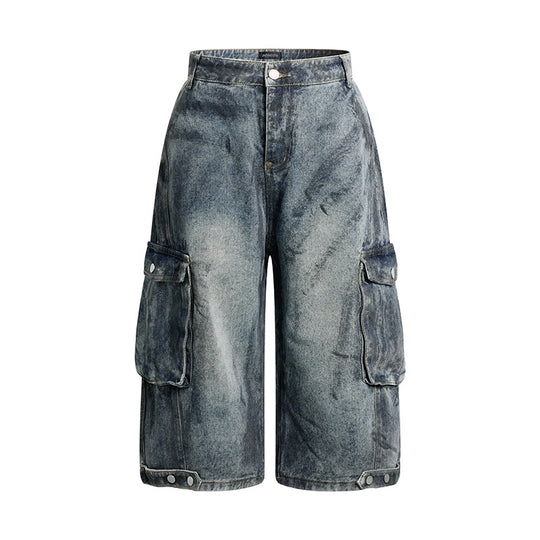 Damen High-Waist Denim-Cargo-Culotte mit weiten Beinen und aufgesetzten Taschen Nord Taschen