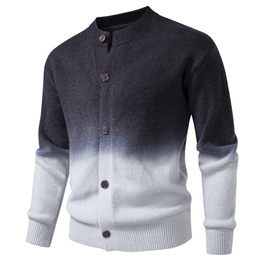 Herren Feiner Button-Cardigan mit Ombre-Farbverlauf und Stehkragen Nord Taschen