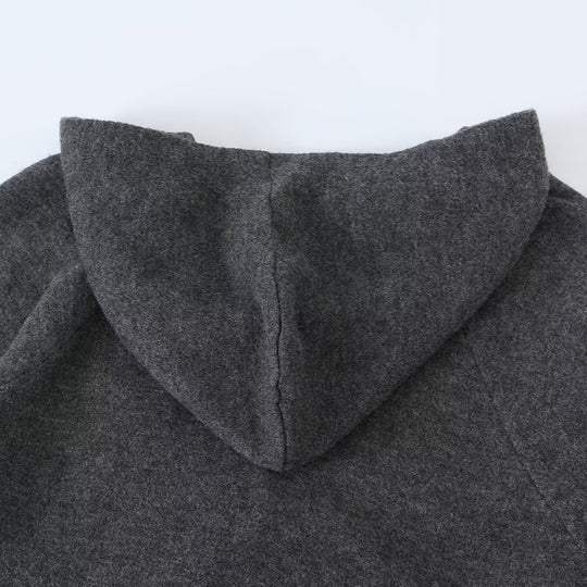 Damen Lange Kapuzen-Strickjacke mit durchgehender Knopfleiste und gerippten Bündchen Nord Taschen