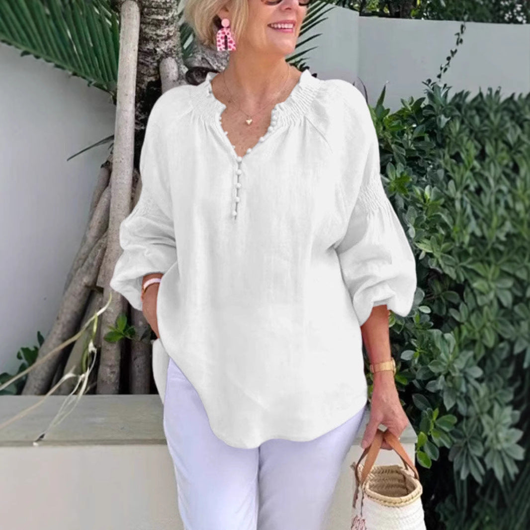 Damen luftige Bluse mit Smock-Ärmeln