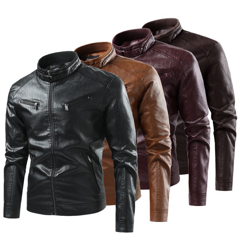 Herren Moderne Kunstlederjacke mit Stehkragen und Reißverschlusstaschen Nord Taschen