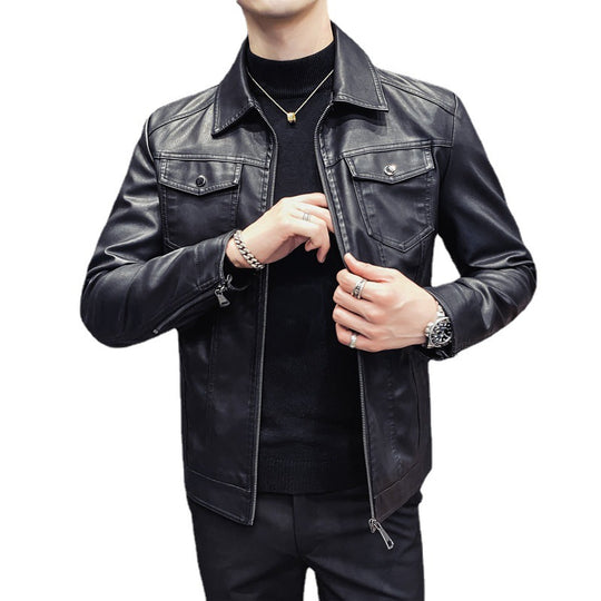 Herren Lederoptik-Truckerjacke mit Reißverschluss, Pattentaschen und taillierter Silhouette Nord Taschen