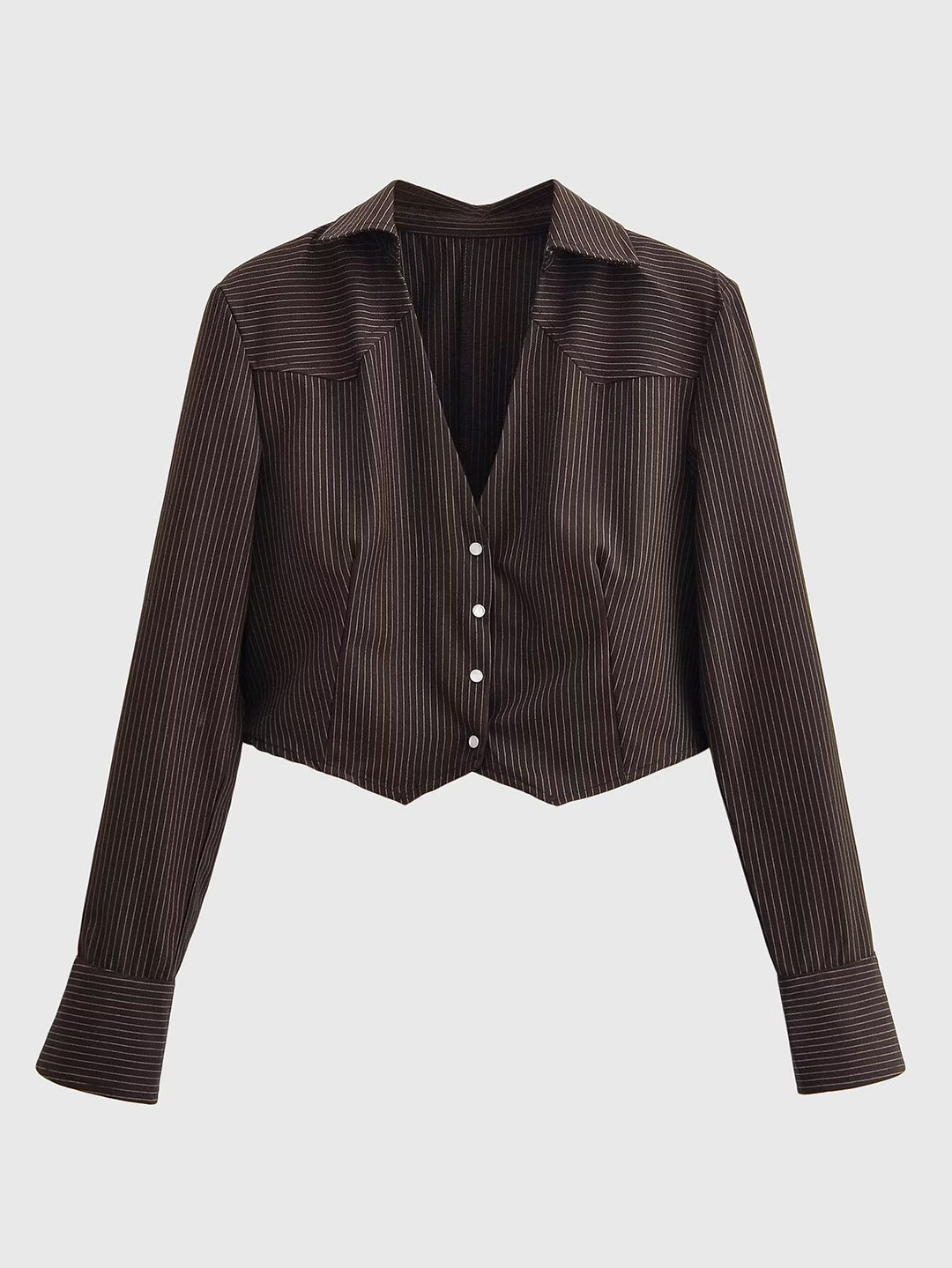 Damen Taillierte Cropped-Hemdbluse im Nadelstreifen mit tiefem V-Ausschnitt Nord Taschen