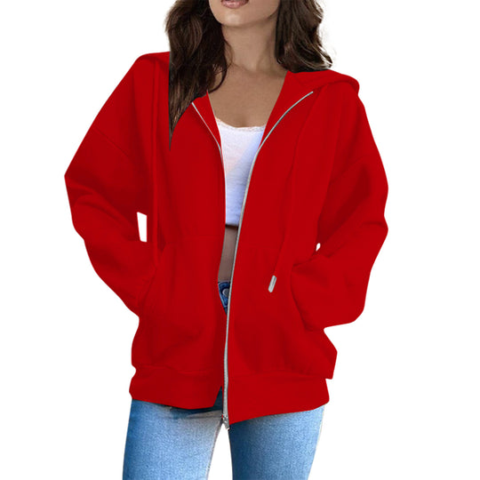 Damen nan lässige Kapuzenjacke mit durchgehendem Reißverschluss, Kängurutaschen und voluminösen Raglanärmeln Nord Taschen