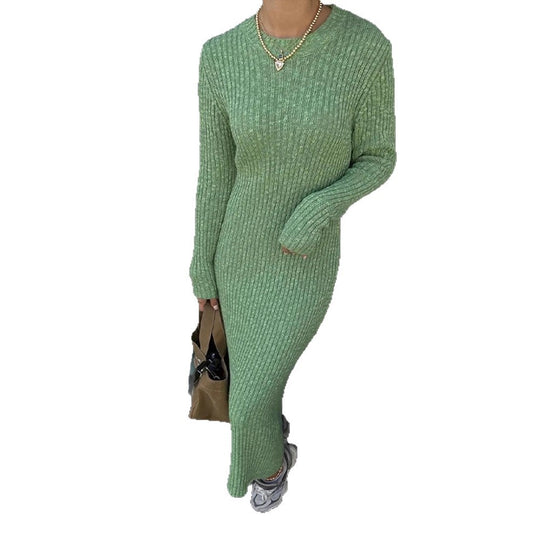 Damen Langes geripptes Strickkleid mit passendem Maxicardigan, Seitentasten und voluminösen Ballonärmeln Nord Taschen