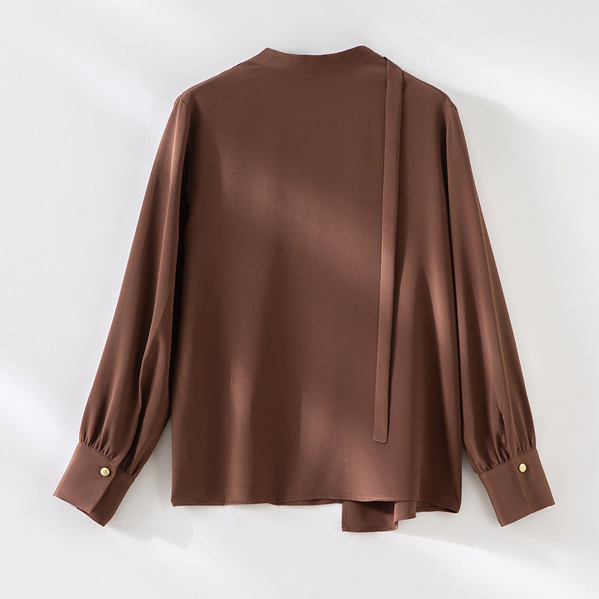 Damen elegante oversized Bluse mit asymmetrischem V-Ausschnitt und Manschetten Nord Taschen