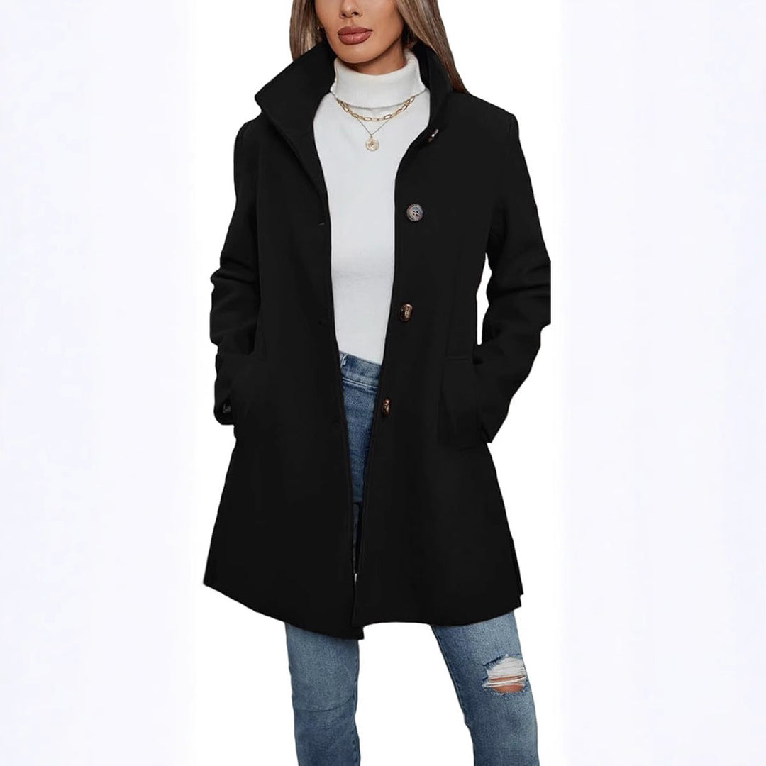 Damen Eleganter Wollmantel mit Hochgeschlossenem Kragen und Praktischen Taschen - Arvani