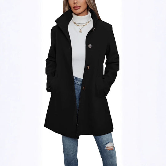 Damen Eleganter Wollmantel mit Hochgeschlossenem Kragen und Praktischen Taschen - Arvani