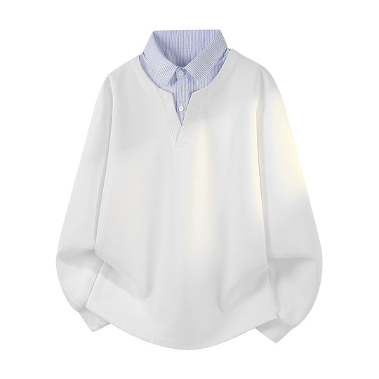 Damen Oversize-Sweatshirt mit eingearbeitetem Hemdkragen, V‑Ausschnitt und abgerundetem Saum Nord Taschen