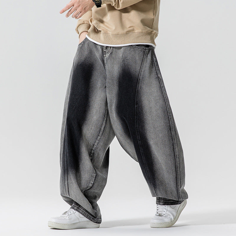Herren Weite Paneel‑Denimhose mit Ballonbeinen und tiefem Schritt Nord Taschen