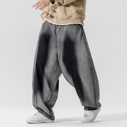 Herren Weite Paneel‑Denimhose mit Ballonbeinen und tiefem Schritt Nord Taschen