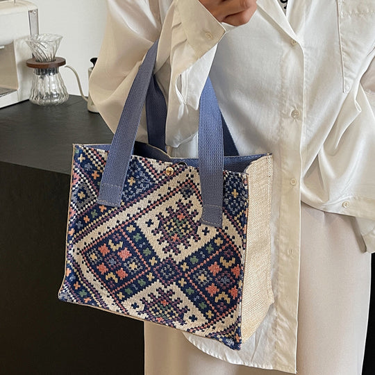 Damen Jute-Tasche mit kunstvollem geometrischen Muster Nord Taschen