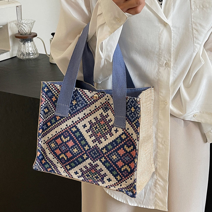 Damen Jute-Tasche mit kunstvollem geometrischen Muster Nord Taschen