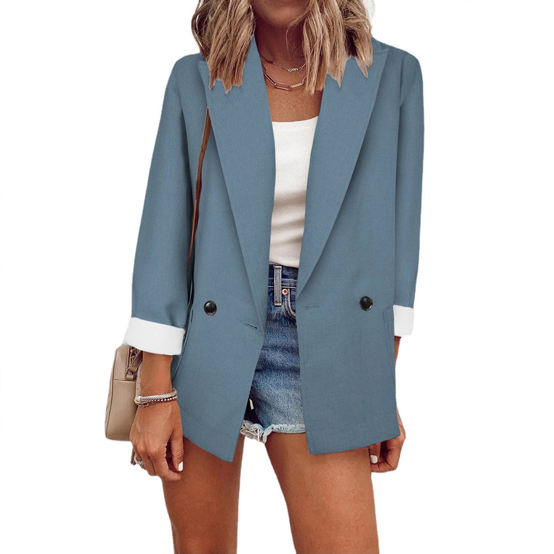 Damen Lockerer Longline-Blazer mit aufgekrempelten Ärmeln und zweireihiger Knopfleiste Nord Taschen