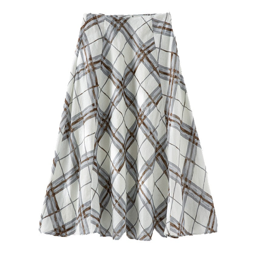 Damen A‑Linien‑Midirock mit hoher Taille und aquarelligem Karomuster Nord Taschen