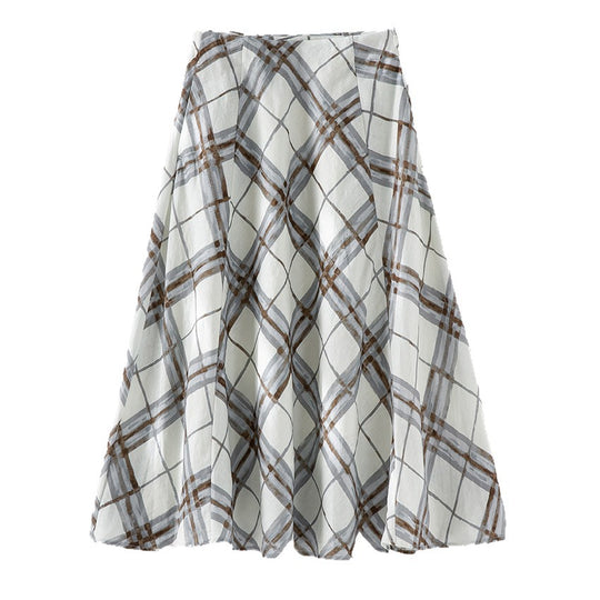 Damen A‑Linien‑Midirock mit hoher Taille und aquarelligem Karomuster Nord Taschen