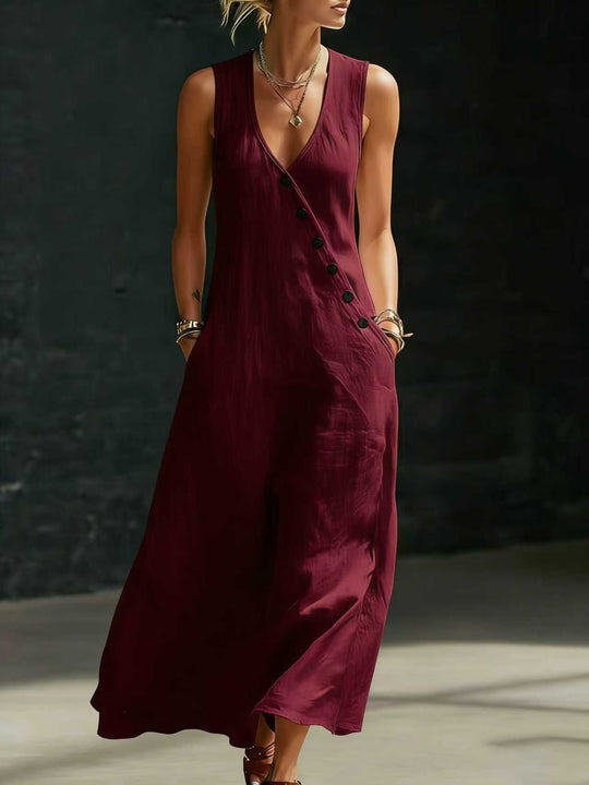 Damen Langarmkleid mit seitlichem Schlitz und Knopfdetails