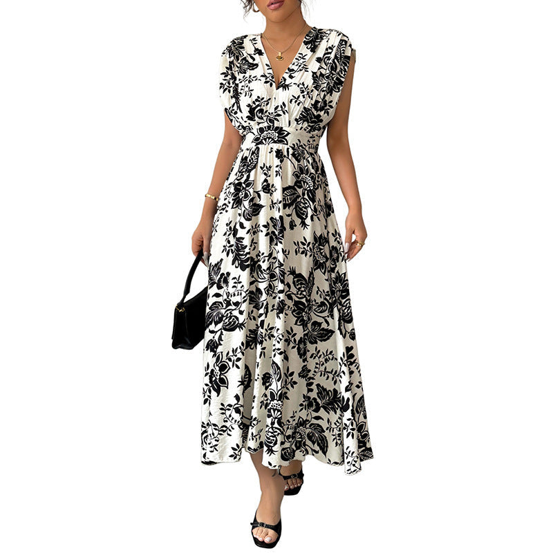Damen Fließendes Midikleid mit V-Ausschnitt, geraffter Taille und Jacquard‑Struktur Nord Taschen