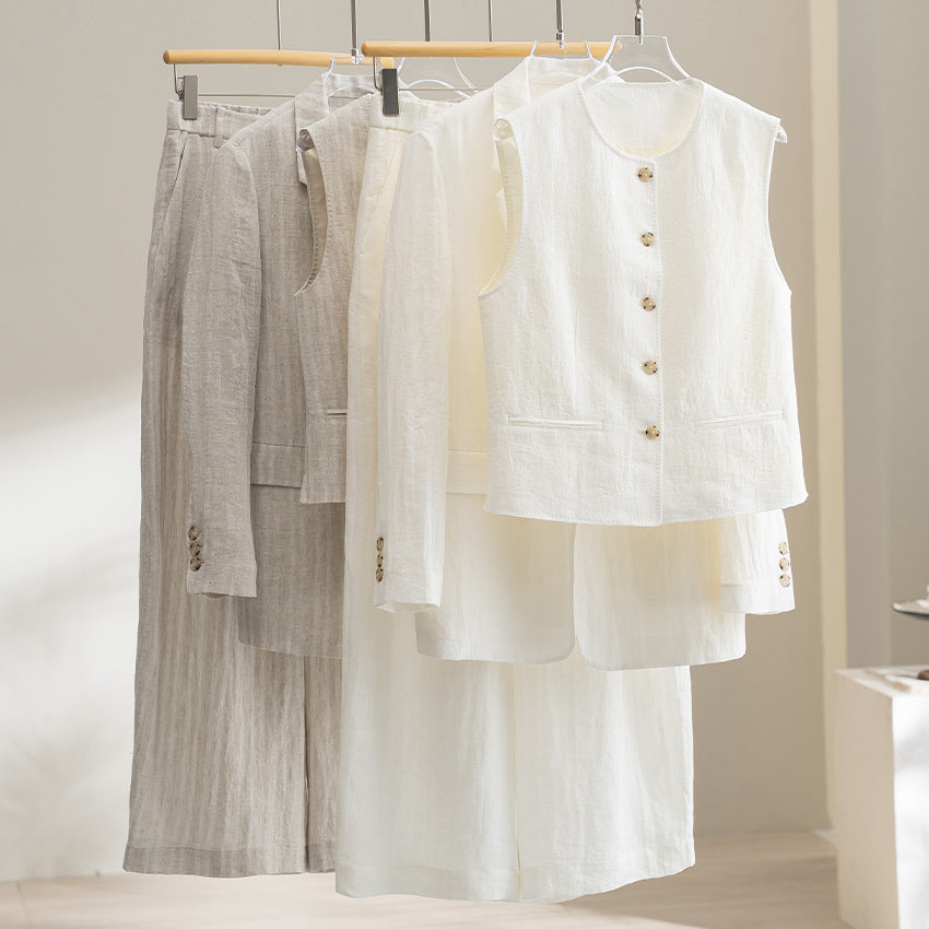 Damen Weite Leinenhose mit hoher Taille, Bundfalten und legerer Palazzosilhouette Nord Taschen